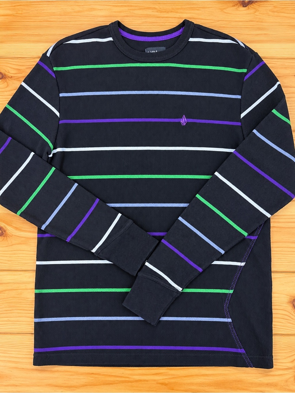 Volcom Black Long Sleeve Thermal with Multicolor Stripes